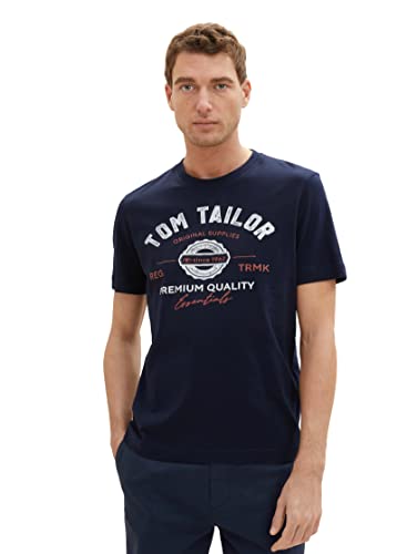TOM TAILOR Herren 1037735 T-Shirt aus Baumwolle mit Logo-Print, 32917-Deep Grey, im Sale