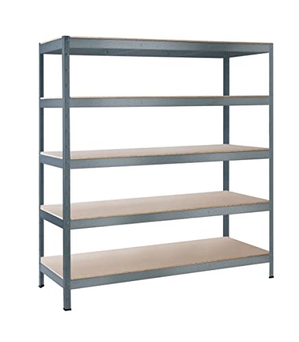 SCHULTE Regalwelt Schwerlastregal  mit 5 Holzböden, Traglast pro Ebene 200 kg, 180x140x50 cm (HxBxT), Granit-Struktur, Lagerregal, Kellerregal, Werkstattregal, Steckregal im Sale