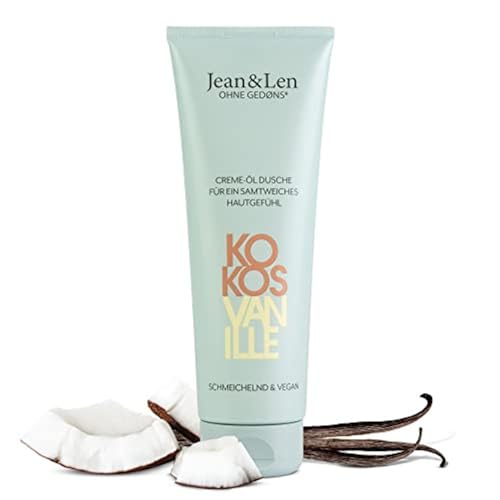 Jean &amp; Len Cream-Oil Shower Coconut &amp; Vanilla, for dry skin, rich formula, for a gently cleansed and noticeably smooth skin feeling, pH skin ideal, vegan shower gel, 250 ml on sale