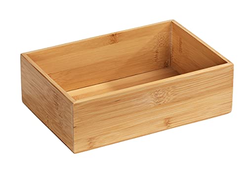 WENKO Bamboo Shelf Terra L, practical organizer box for cabinets and shelves in the kitchen, bathroom, and throughout the household, clear storage of small utensils, 22 x 7 x 15 cm, natural on sale