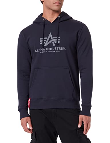 ALPHA INDUSTRIES Men's Basic Hoody Reflective Print Hooded Sweatshirt, Dark Olive, on Sale