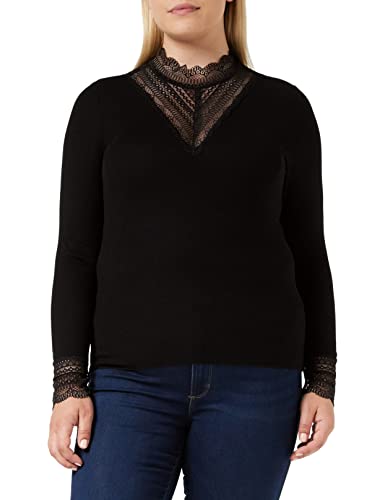 ONLY Damen Spitzen Langarmshirt Oberteil | ONLTILDE Lace Top Shirt | Vintage Design Longsleeve, Farbe:Schwarz, im Sale