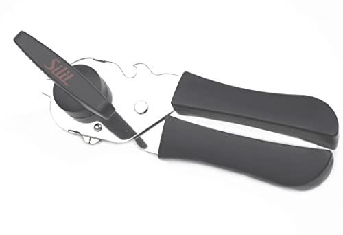 Silit manual can opener with integrated bottle lifter, lid tongs and opener, stainless steel, plastic handle, black on sale