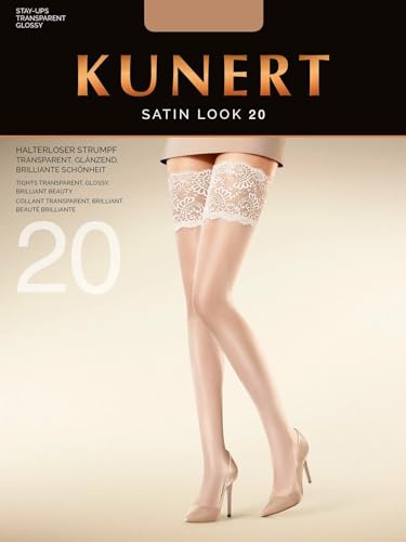 KUNERT Damen Halterlose Strümpfe Satin Look 20 breites Spitzenband 20 DEN Cashmere 0540 im Sale