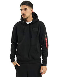 Thumbnail for ALPHA INDUSTRIES Herren Red Stripe Hoody Kapuzensweat Kapuzenpullover, Black, im Sale