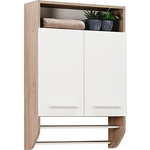 Pelipal Badezimmer Hängeschrank Quickset 380 in Sanremo Eiche Terra quer Nachbildung, 60 cm breit | Bad Handtuchhalterschrank mit 2 Türen, 2 Handtuchhalterstangen und 1 Einlegeboden im Sale