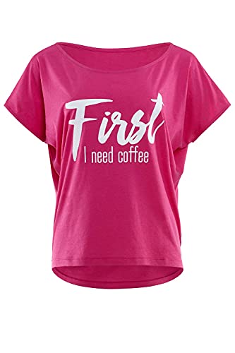 WINSHAPE Women's Ultra Light Modal Short Sleeve Shirt Mct002 with White Glitter Print "First Need Coffee" T-Shirt, Black and White Glitter, EU on Sale