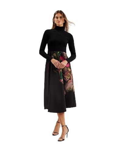 Ted Baker Women's WMD-ASNES-Knit Bodice Dress with Printed Wrap Skirt Casual Business Dress, Black, 32 on Sale