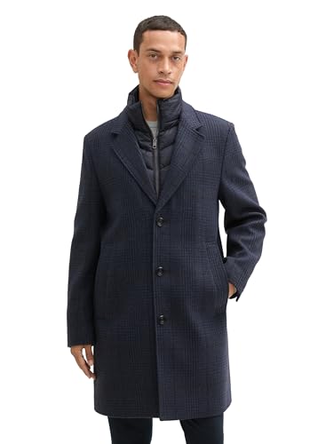 TOM TAILOR Herren 2-in-1 Wollmantel mit Abnehmbarer Innenjacke, 35782 - Navy Tonal Big Check, im Sale