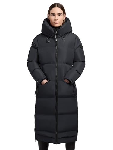 khujo Damen Wintermantel Warmer Steppmantel lang mit hohen Gehschlitzen und Kapuze Aroma-YM Greige im Sale