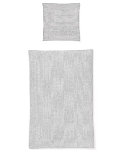 Irisette Seersucker Bettwäsche Easy Uni Silber, 1 Bettbezug 135 x 200 cm + 1 Kissenbezug 80 x 80 cm im Sale
