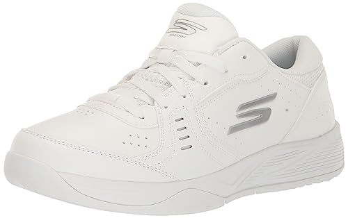 Skechers Women's Viper Court Smash Sneaker, White/Silver Synthetic on sale