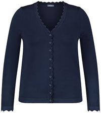 Thumbnail for Samoon Damen Basic Strickjacke mit Wellenkanten Langarm unifarben Dark Lake Blue 50 im Sale