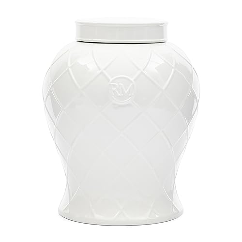 Riviera Maison pot white, flowerpot, with lid, checked, large vase, handmade - RM Piombino Ginger Pot - Porcelain - (ØxH) 21.5x27 on sale
