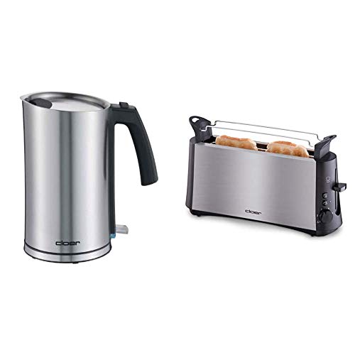 Cloer 4909 Cool-Wall Kettle / 2000 W / 1.2 liters &amp; 3810 Long Slot Toaster, 880 W for 2 slices of toast with brown bread function for toasting various types of bread