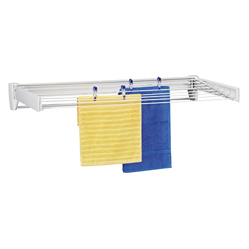 Leifheit Wandtrockner Telegant 72 Protect, 7,20m Wäscheleine für kleine Haushalte, platzsparender Wäschehalter Wand, Wandwäschetrockner draußen und drinnen, Wäschetrockner für die Wäsche zwischendurch im Sale