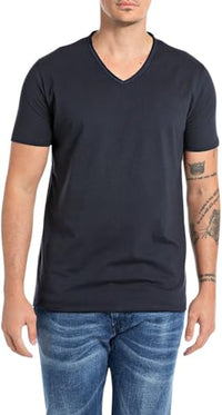 Thumbnail for Replay Herren T-Shirt Kurzarm mit V-Ausschnitt, Blau (Night Blue... 067), im Sale