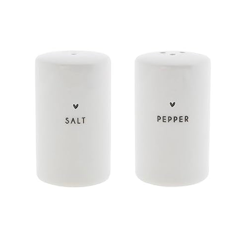Salt and pepper shaker set, 2 pieces, white with black heart, Bastion Collections on sale