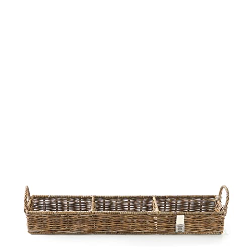 Riviera Maison Rattan Storage Basket, Storage Basket, Basket with Handles, 3 Compartments, Handmade - Rustic Rattan Rectangular Basket - Brown - (LxHxW) 58x14x12cm on Sale