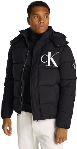 Calvin Klein Men's Essentials Hooded Puffer Jacket, Black (Ck Black), on Sale
