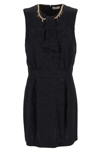 Elisabetta Franchi Jaquard Lettering Crêpe Minikleid, Schwarz , 38 im Sale
