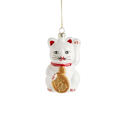 BUTLERS Christmas tree bauble lucky cat Christmas tree decoration glass white -Hang ON- Christmas tree baubles waving cat figure | Christmas tree decoration &amp; Christmas decorations on sale