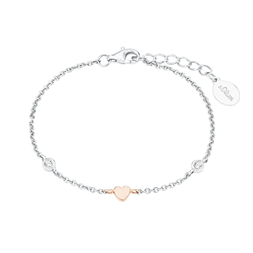 s.Oliver Armband 925 Sterling Silber Mädchen Kinder Armschmuck, mit Zirkonia synth., 14+2 cm, Bicolor, Herz, Kommt in Schmuck Geschenk Box, 2028457 im Sale