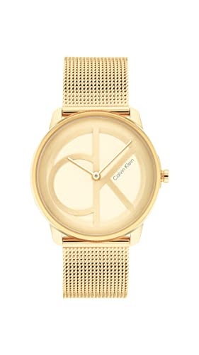Calvin Klein Analog Quartz Watch Unisex with Yellow Gold-Tone Stainless Steel Mesh Link Bracelet - 25200034 on Sale