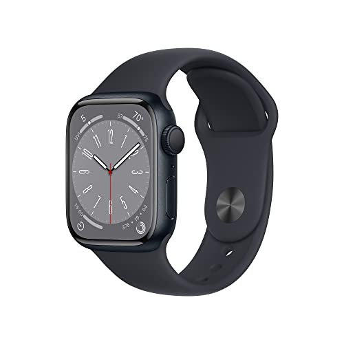 Apple Watch Series 8 (GPS, 41mm) Smartwatch - Aluminiumgehäuse Mitternacht, Sportarmband Mitternacht - Regular. Fitnesstracker, Blutsauerstoffund EKGApps, Always-On Retina Display, Wasserschutz im Sale
