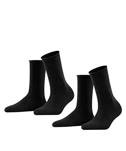 FALKE Damen Socken Happy Double Pack W So Baumwolle einfarbig 2 Paar, Schwarz Black 3000, 39-42 im Sale
