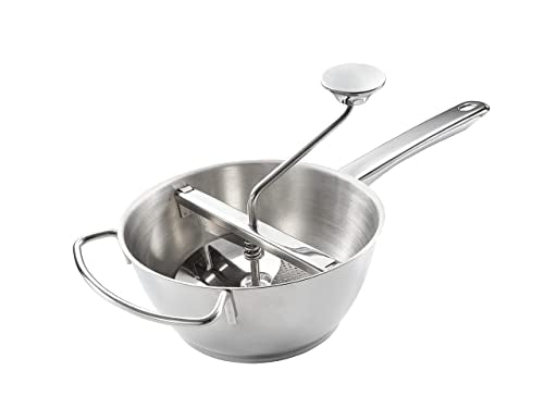 Leifheit Food Mill 2.0 Ø 20 cm incl. 3 inserts, made of high-quality stainless steel for straining fruit, vegetables, baby food, soups, dishwasher-safe, strainer, potato press on sale