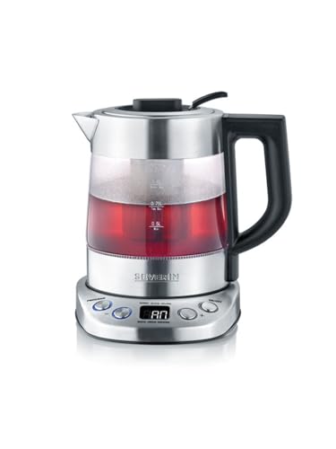 SEVERIN Glass Tea and Kettle Mini Deluxe (1.0L Water / 0.75L Tea), Tea kettle with adjustable temperature and brewing time, Glass kettle with preset tea programs, 2,200 W, WK 3473 on sale