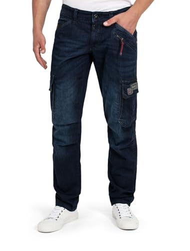 Timezone Herren Cargo Jeans Hose 27-10043-01-3119 RogerTZ Slim mit Seitentaschen Used Blue Black Wash (3684) 40/32 im Sale