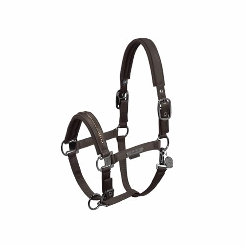 Eskadron Pferde Halfter Double Pin Glossy Crystal Teak Brown Platinum 2024, im Sale
