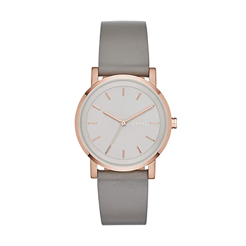 DKNY Damenuhr Soho, Dreizeigerwerk, 34mm Rose Gold Edelstahlgehäuse mit Lederarmband, NY2341 im Sale