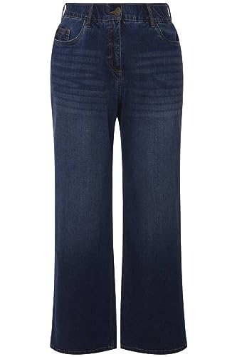 Ulla Popken Damen Jeans Mary, weites Bein, 5-Pocket-Schnitt, Komfortbund, blau, 116 im Sale