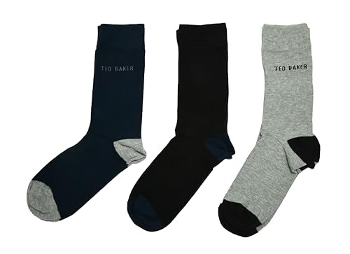 Ted Baker London Mixxed Herren-Knöchelsocken, Bio-Baumwolle, Schwarz, Marineblau und Grau, im Sale