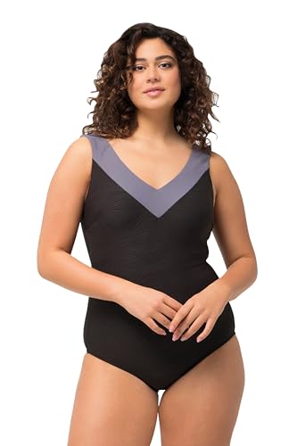 Ulla Popken Damen, Selma, Grey Cross Badeanzug, Schwarz, 62 im Sale