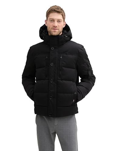 TOM TAILOR Herren 1041323 Pufferjacke mit Abnehmbarer Kapuze, 29999-Black, 3 im Sale