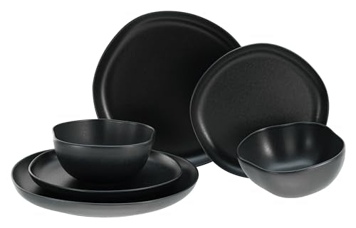 CreaTable, 21248, Natura Organic BLACK series, 12-piece tableware set, stoneware plate set, dishwasher and microwave safe, Made in Portugal on sale