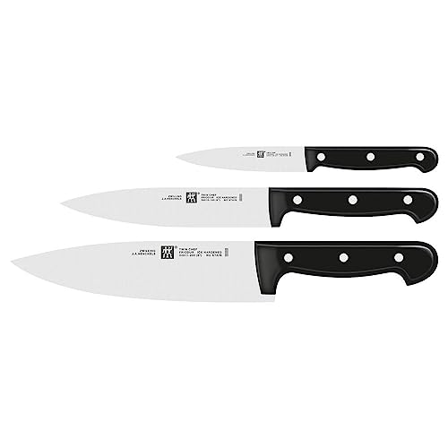 ZWILLING Twin Chef Messer-Set, 3-teilig (Spick-/Garniermesser 10 cm, Kochmesser 20 cm, Fleischmesser 16 cm), Rostfreier Spezialstahl/Kunststoff-Griff im Nietendesign, Schwarz im Sale
