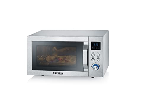 SEVERIN microwave with grill function, microwave with grill for defrosting, cooking and heating, microwave with 20 l cooking space, grill rack and turntable, brushed stainless steel / silver, MW 7751 on sale