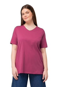 Thumbnail for Ulla Popken Damen Basic Classic, V-Neck T-Shirt, Fuchsia, 58-60 im Sale