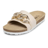 Thumbnail for VITAFORM Olivenblattgegerbte Pantolette für Damen mit Gliederkette | Weiches Softnappaleder | Elegante Sommerschuhe | Handgefertigte Schuhe aus Deutschland Beige 39 im Sale