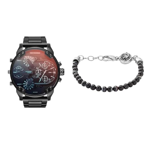 Diesel Men's Mr. Daddy 2.0 Watch and Beads Bracelet, Black Stainless Steel, Set im Sale