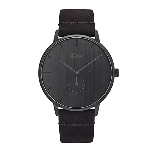 s.Oliver Armbanduhr Herren Quarzuhr Analog, mit Leder Armband, Grau, 5 bar Wasserdicht, Kommt in Uhren Geschenk Box, im Sale