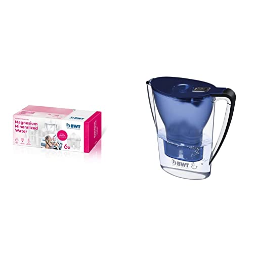 BWT - 814136-A - Filterkartusche Magnesium Mineralized Water - 6 Stück im Set & 815073 - Tischwasserfilter PENGUIN - 2,7 l, dunkelblau - Wasserfilterkanne mit 1 Filter-Kartusche für Magnesium Water im Sale