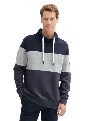 TOM TAILOR Herren Colourblock Sweatshirt mit hohem Kragen, 10668 - Sky Captain Blue, im Sale
