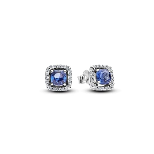 Pandora Timeless Funkelnder Quadratischer Blauer Strahlenkranz Ohrringe aus Sterling Silber mit Blauem Stein, 293551C01 im Sale