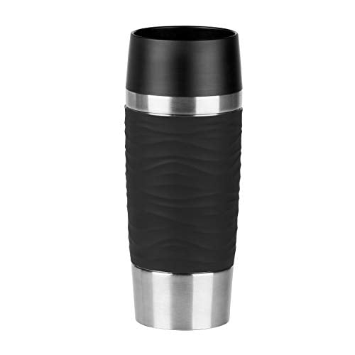 Emsa Travel Mug Waves Isolierbecher N20105 | 0,36 | bis zu 4h heiß und 8h kalt | 100% dichter Thermobecher | 360°-Trinköffnung | Quick Press Verschluss | Kaffee to Go | Schwarz im Sale